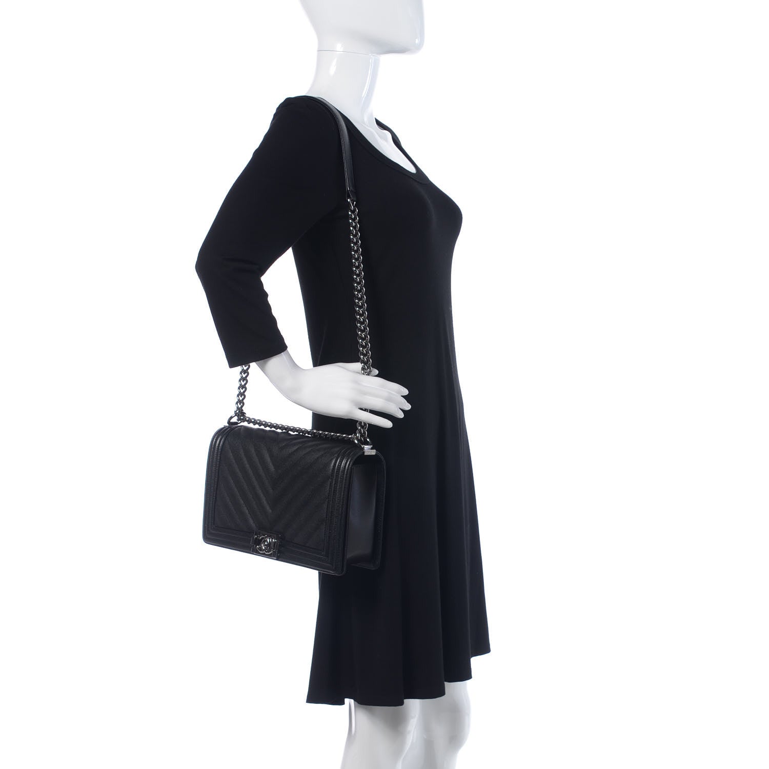 Chanel Caviar Chevron Quilted New Medium Boy Flap Black 2 of 10