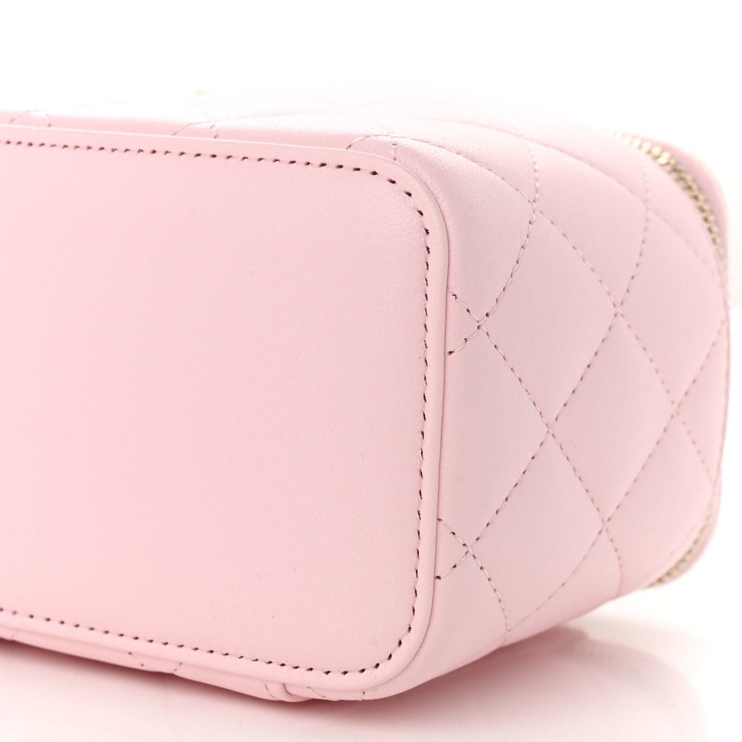 Lambskin Quilted Small Top Handle Vanity Case With Chain Light Pink