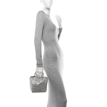 Valentino Garavani Satin Rhinestone Embellished Small Carry Secrets Bucket Bag Silver 2 of 10