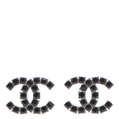 Chanel Ruthenium Crystal CC Earrings Black Gold 1 of 6