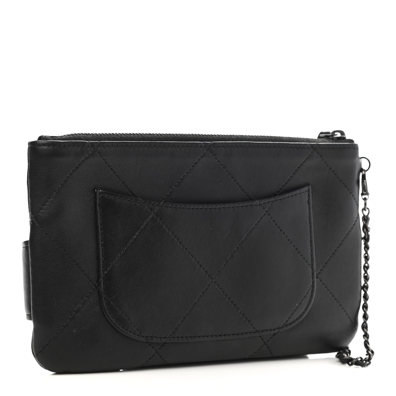 Chanel Lambskin Quilted Cosmetic Case With Strap So Black 3 of 7