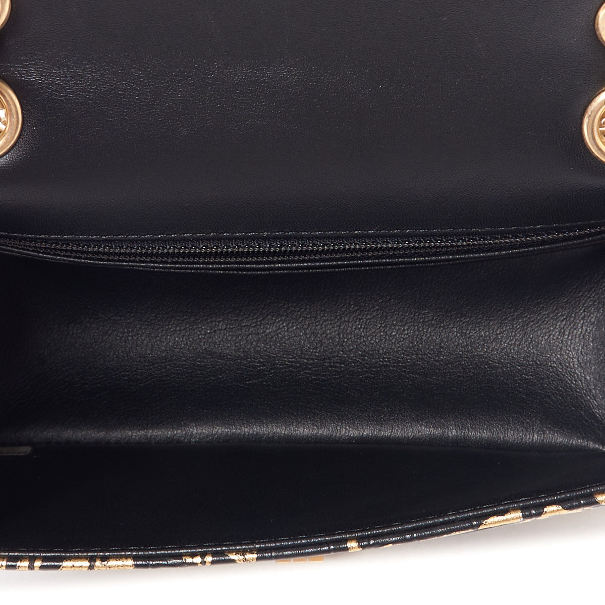 Calfskin Crocodile Embossed Graffiti 2.55 Mini Cocodile Reissue Flap Black Gold