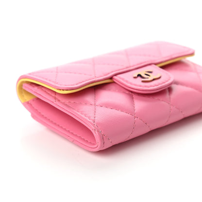 Chanel Lambskin Quilted Flap Card Holder Wallet Pink Yellow 6 of 11