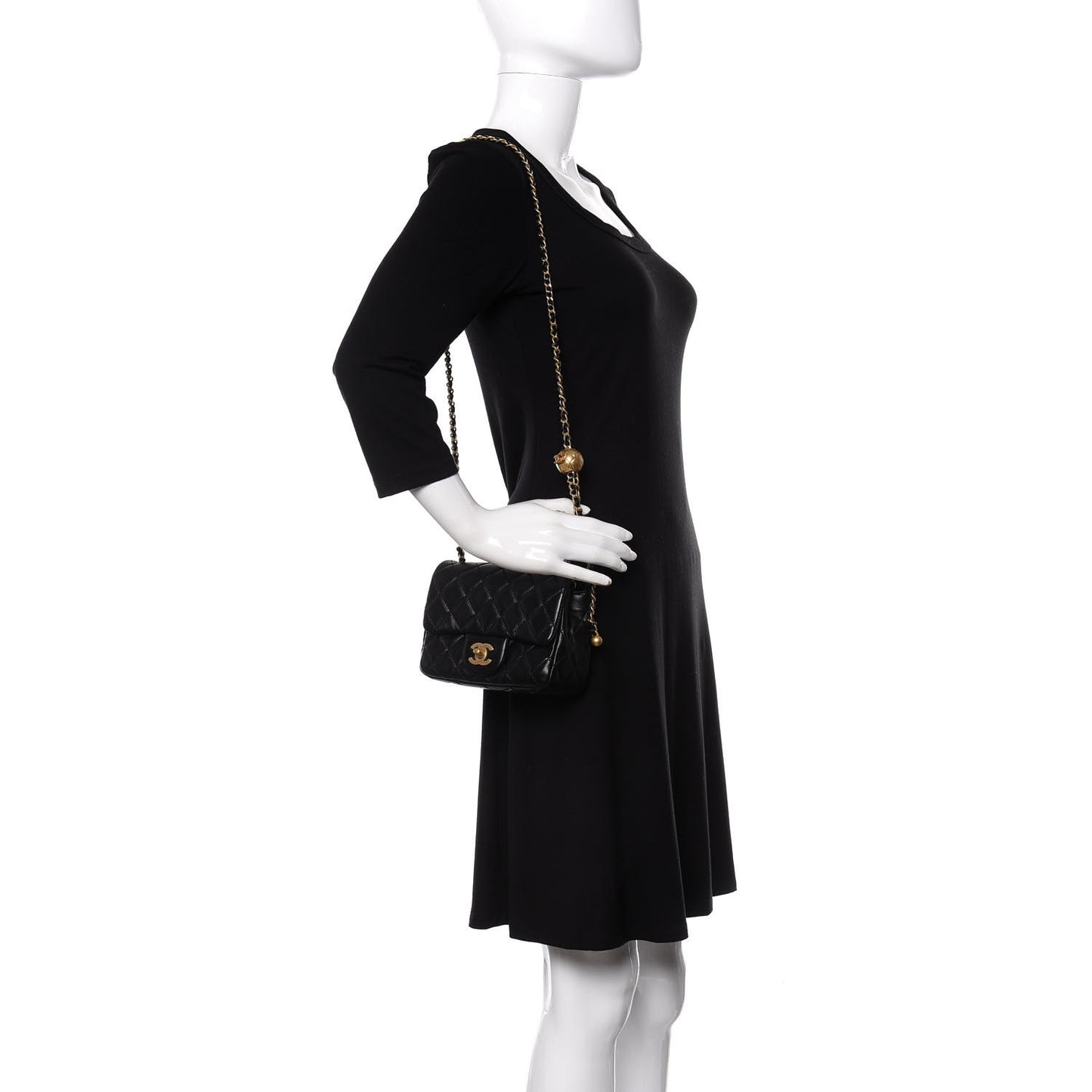 Lambskin Quilted Mini Pearl Crush Flap Black