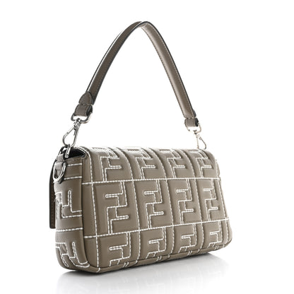 Fendi Nappa FF 1974 Embossed Stitched Baguette Tortora 2 of 13