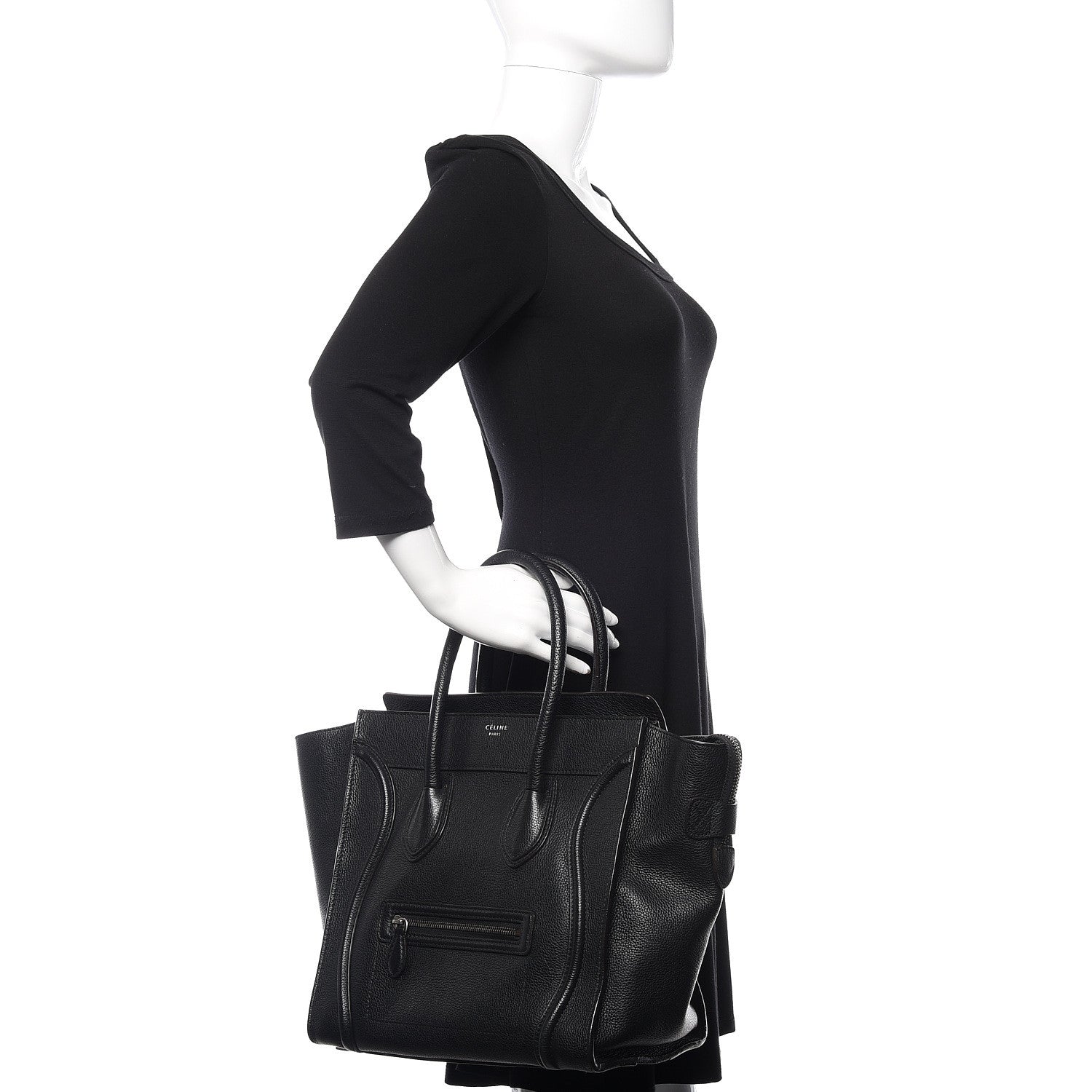 Celine Drummed Calfskin Mini Luggage Black 2 of 9