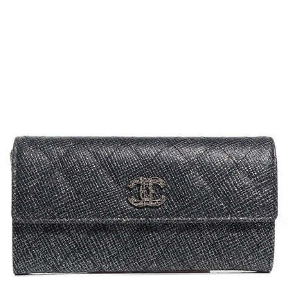 Chanel Glittered Calfskin Quilted Long Flap Wallet Black 1 of 7