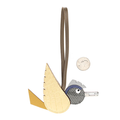 Hermes Epsom Chevre Mysore Swift Alligator Lizard Birdy Bag Charm Jaune Ambre Vanille Gris Fonce Bleu Saphir Bleu Glacier Etoupe 2 of 5