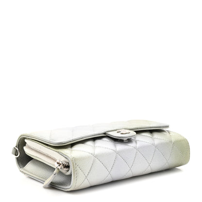 Chanel Metallic Goatskin Quilted Ombre Phone Holder Wallet on Removable Chain Grey Green 5 of 13
