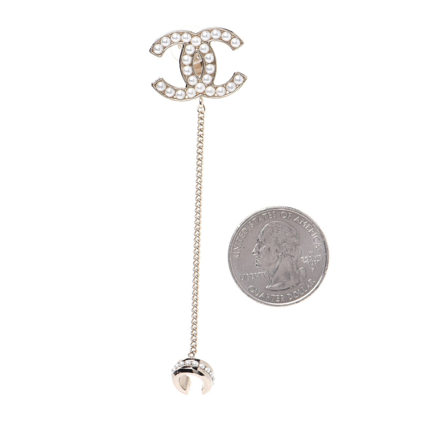 Crystal CC Chain Cuff Single Clip On Earring Gold Pearly White