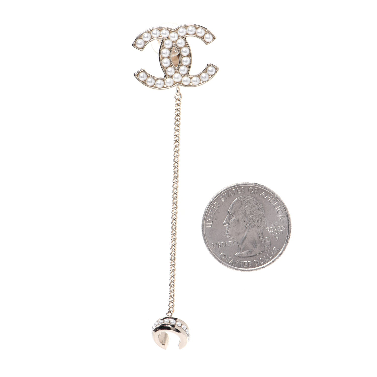 Chanel Crystal CC Chain Cuff Single Clip On Earring Gold Pearly White 2 of 6