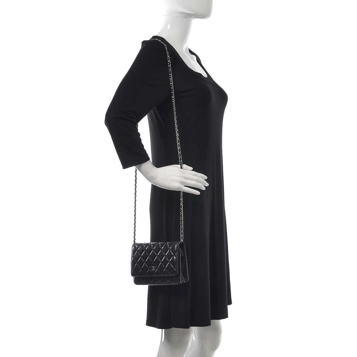 Lambskin Quilted Wallet On Chain WOC Black