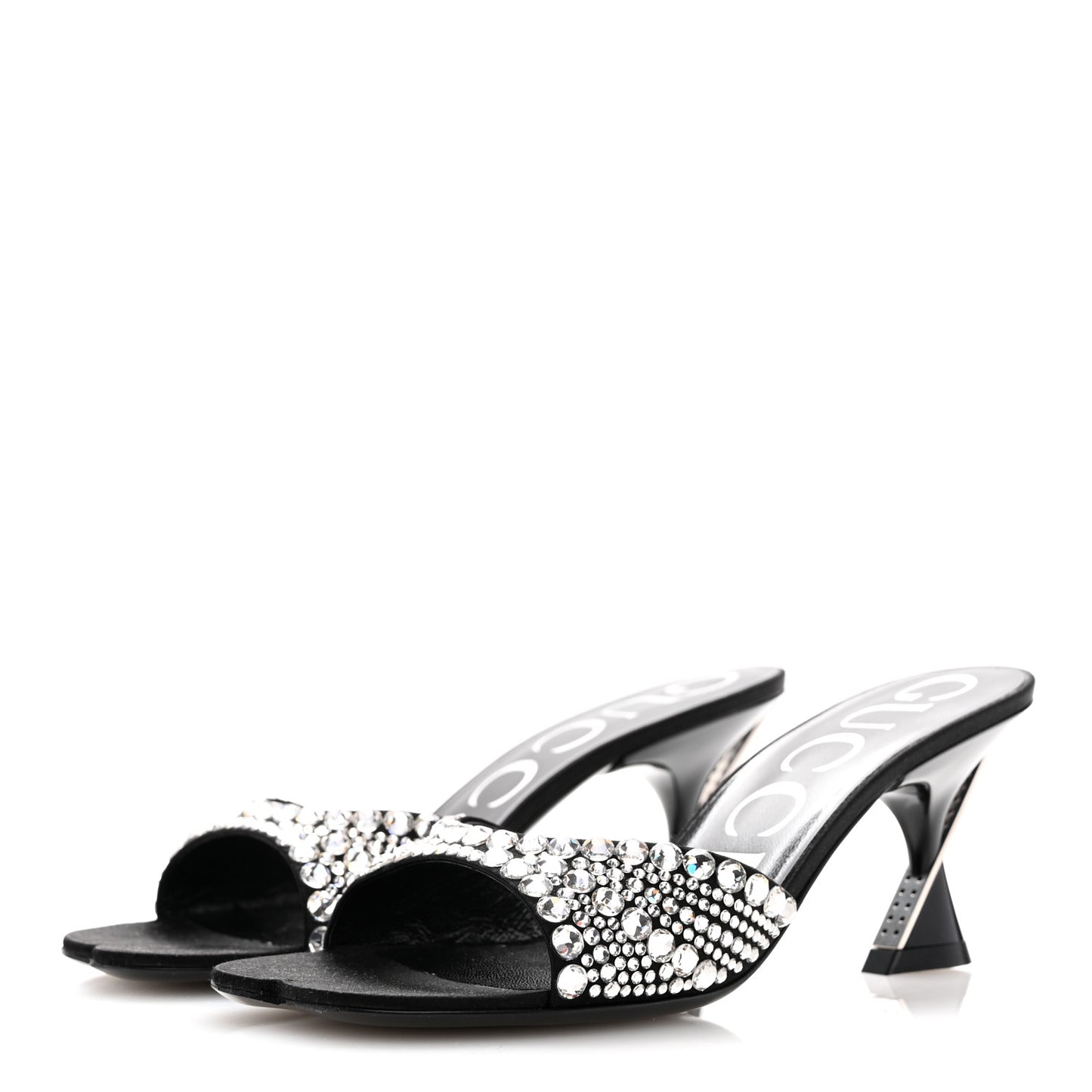 Satin Crystal 65mm Slide Sandals 36 Black
