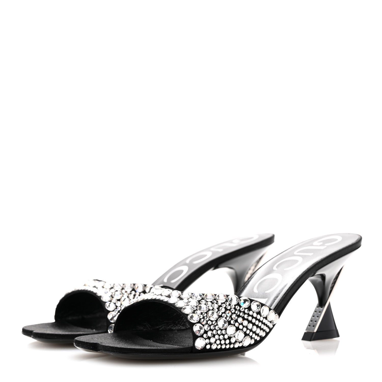 Gucci Satin Crystal 65mm Slide Sandals 36 Black 4 of 11