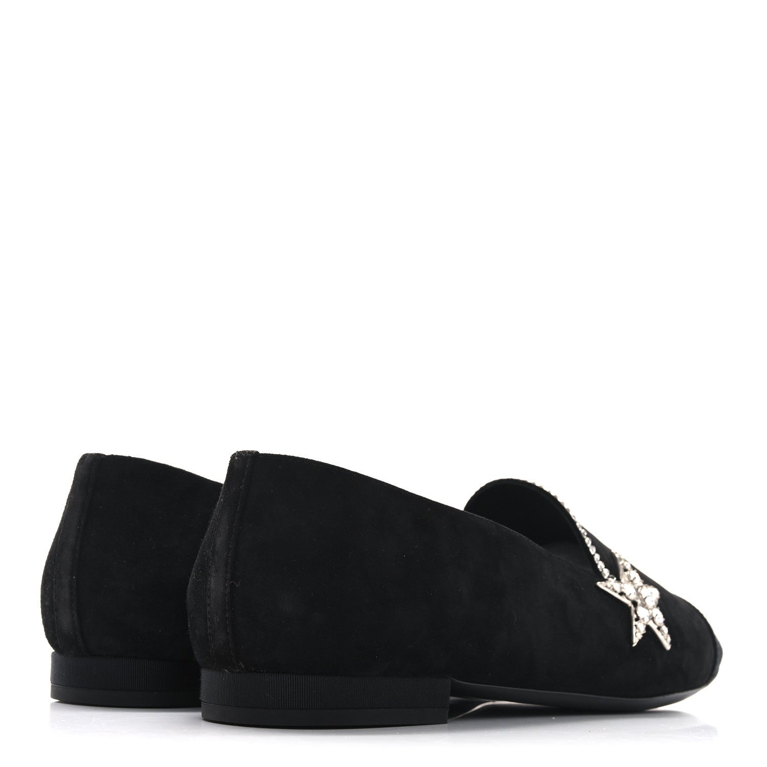 Chanel Suede Calfskin Grosgrain Crystal Star Mocassin Loafers 38 Black 5 of 9