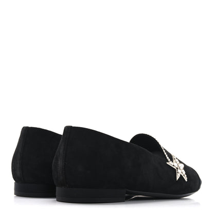 Chanel Suede Calfskin Grosgrain Crystal Star Mocassin Loafers 38 Black 5 of 9