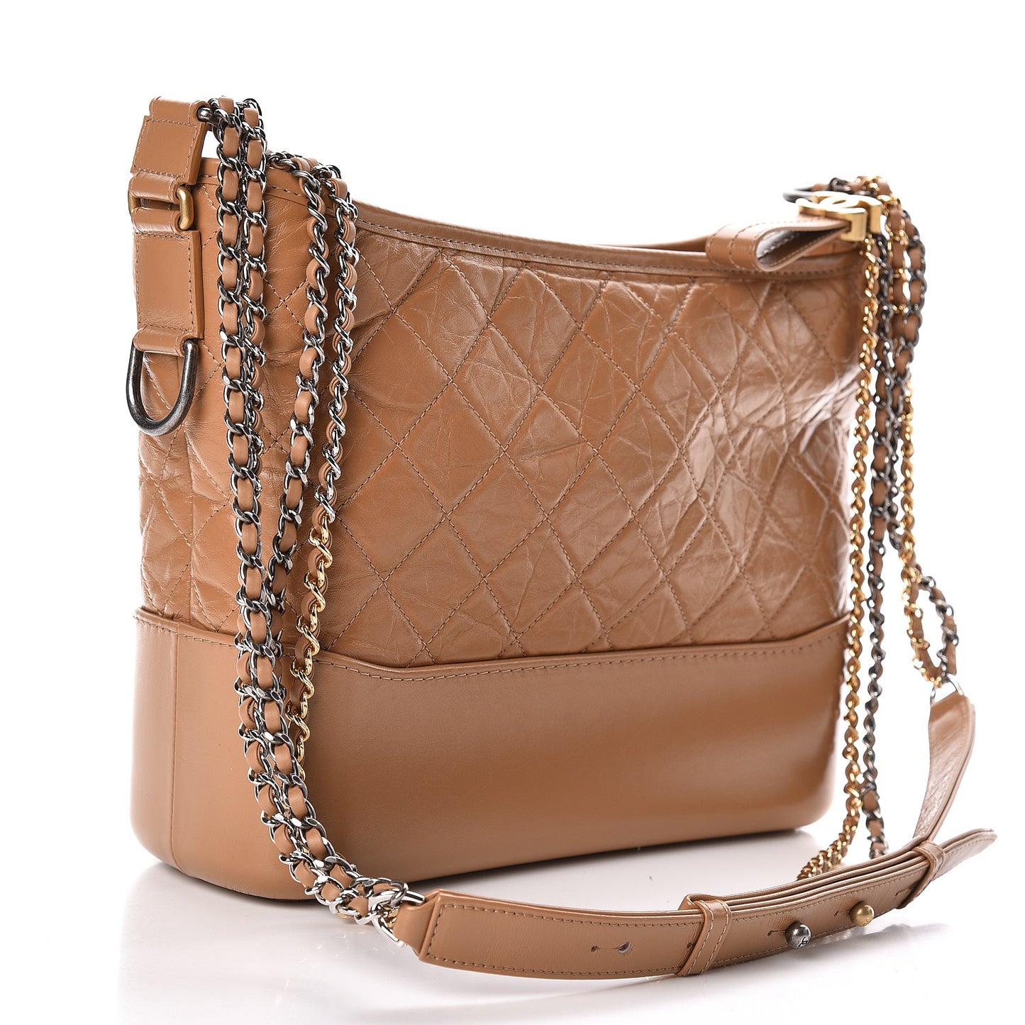 Aged Calfskin Quilted Medium Gabrielle Hobo Tan