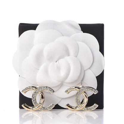 Chanel Crystal Glitter Quilted CC Earrings Light Gold 5 of 5