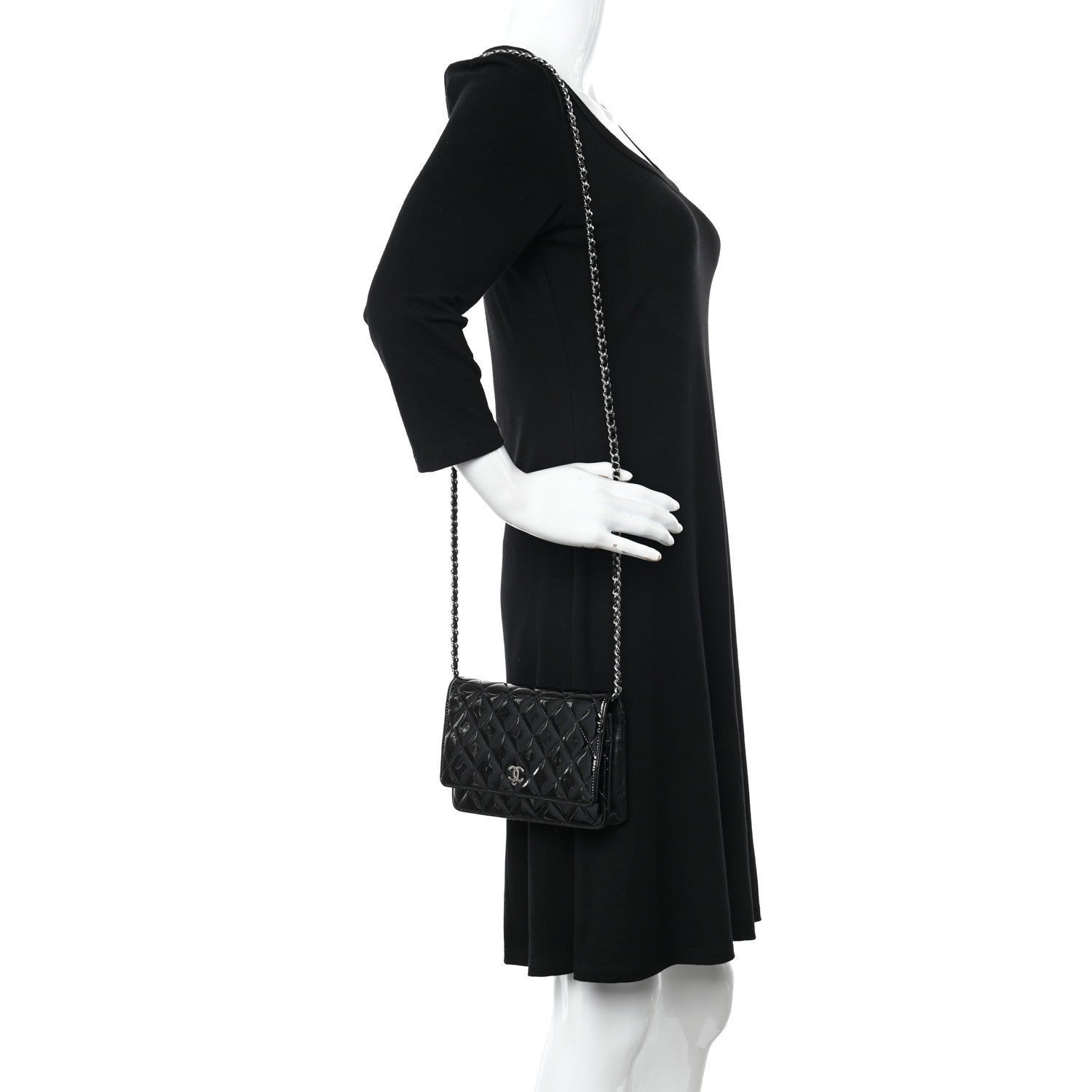 Chanel Patent Quilted Wallet On Chain WOC Black 2 of 13