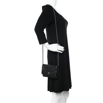 Chanel Patent Quilted Wallet On Chain WOC Black 2 of 13