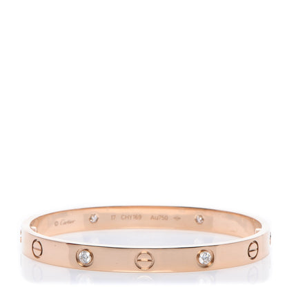Cartier 18K Pink Gold 4 Diamond LOVE Bracelet 17 1 of 7