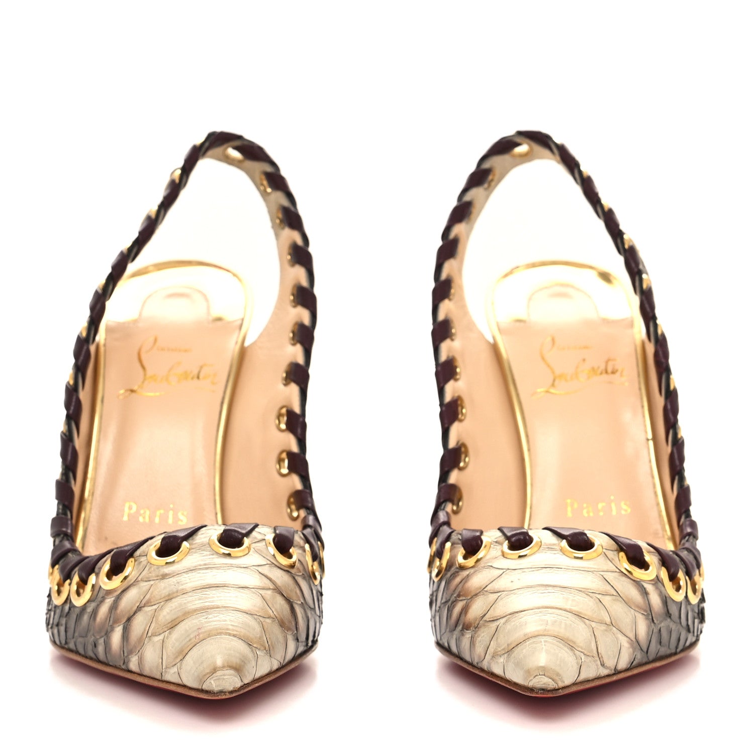 Christian Louboutin Snakeskin Ostri 100 Slingback Pumps 36 Naturel 2 of 9