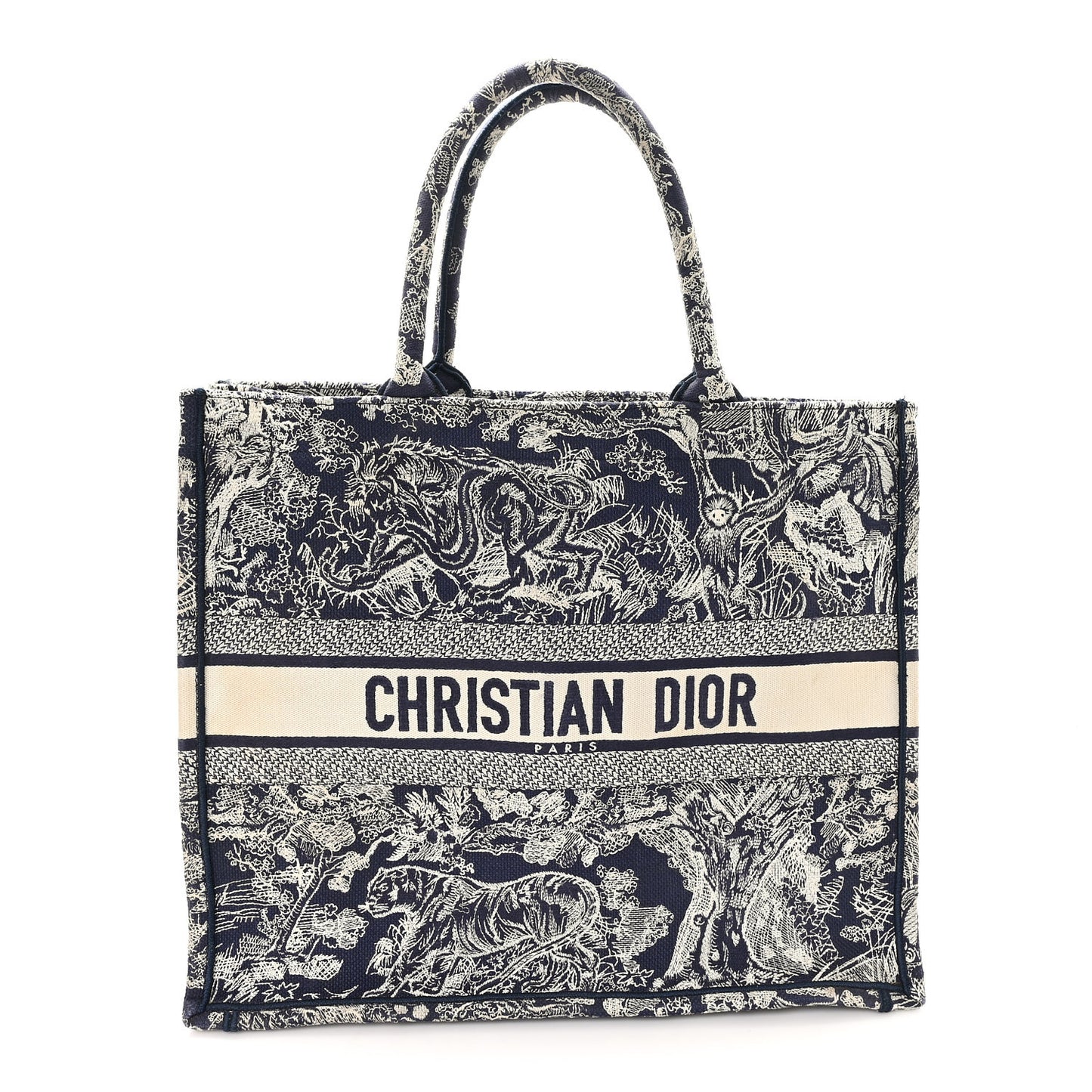 Canvas Embroidered Large Dioriviera Toile De Jouy Reverse Book Tote Blue
