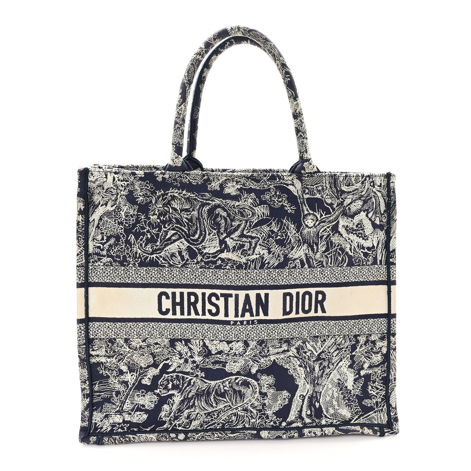 Christian Dior Canvas Embroidered Large Dioriviera Toile De Jouy Reverse Book Tote Blue 1 of 10