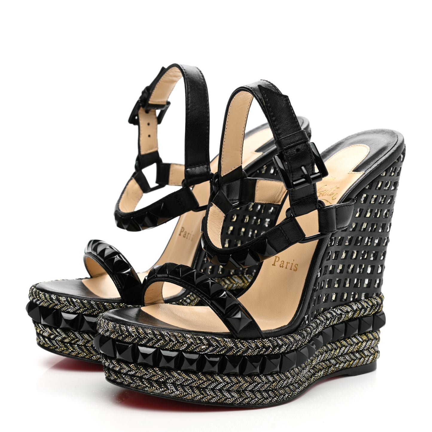 Nappa Lame Cataclou 140 Wedge Sandals 35 Black