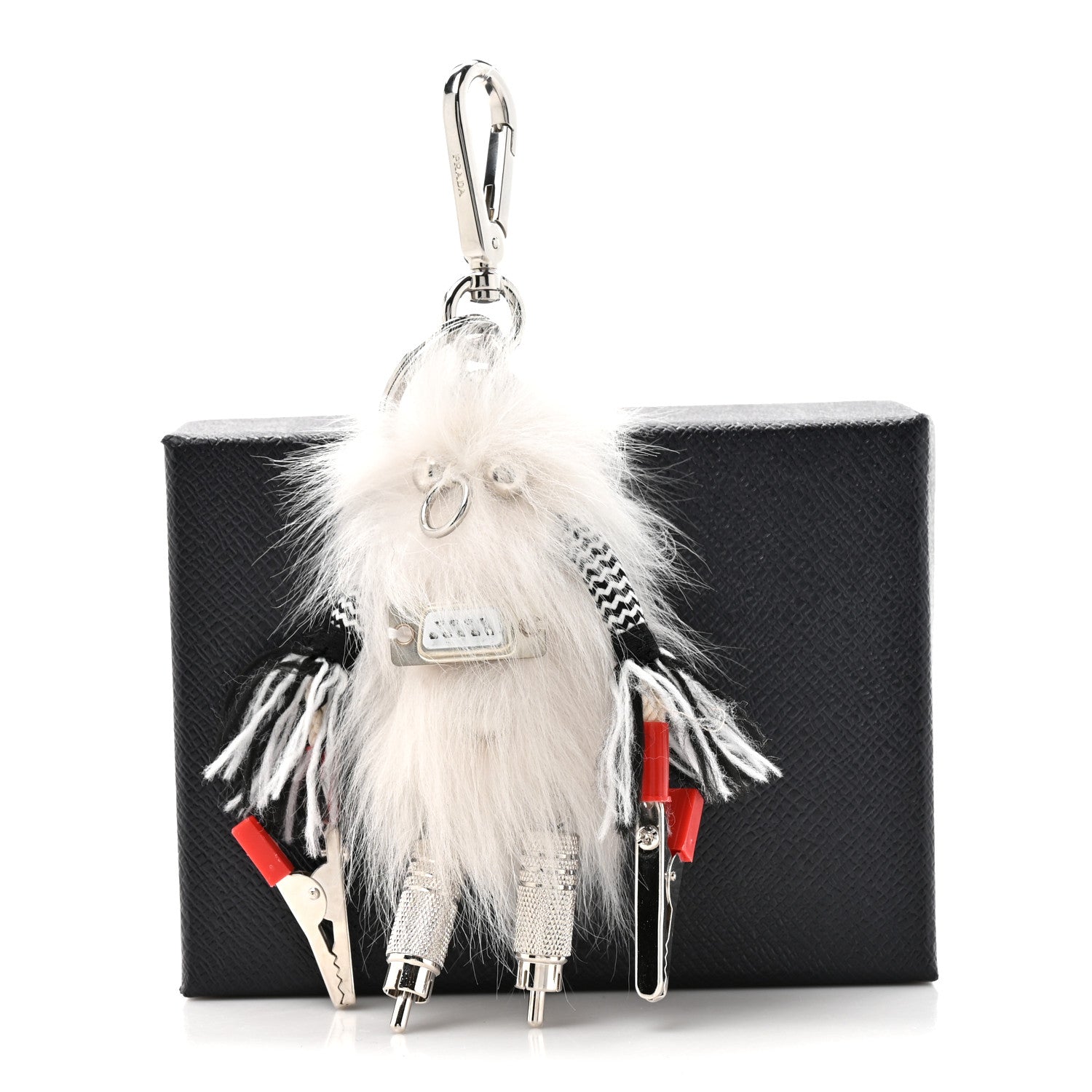 Prada Metal Fur Rufus Bag Charm Chalk White 5 of 5