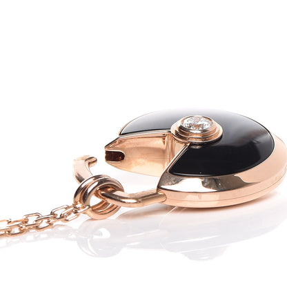 Cartier 18K Pink Gold Diamond Black Onyx SM Amulette de Cartier Pendant Necklace 6 of 7