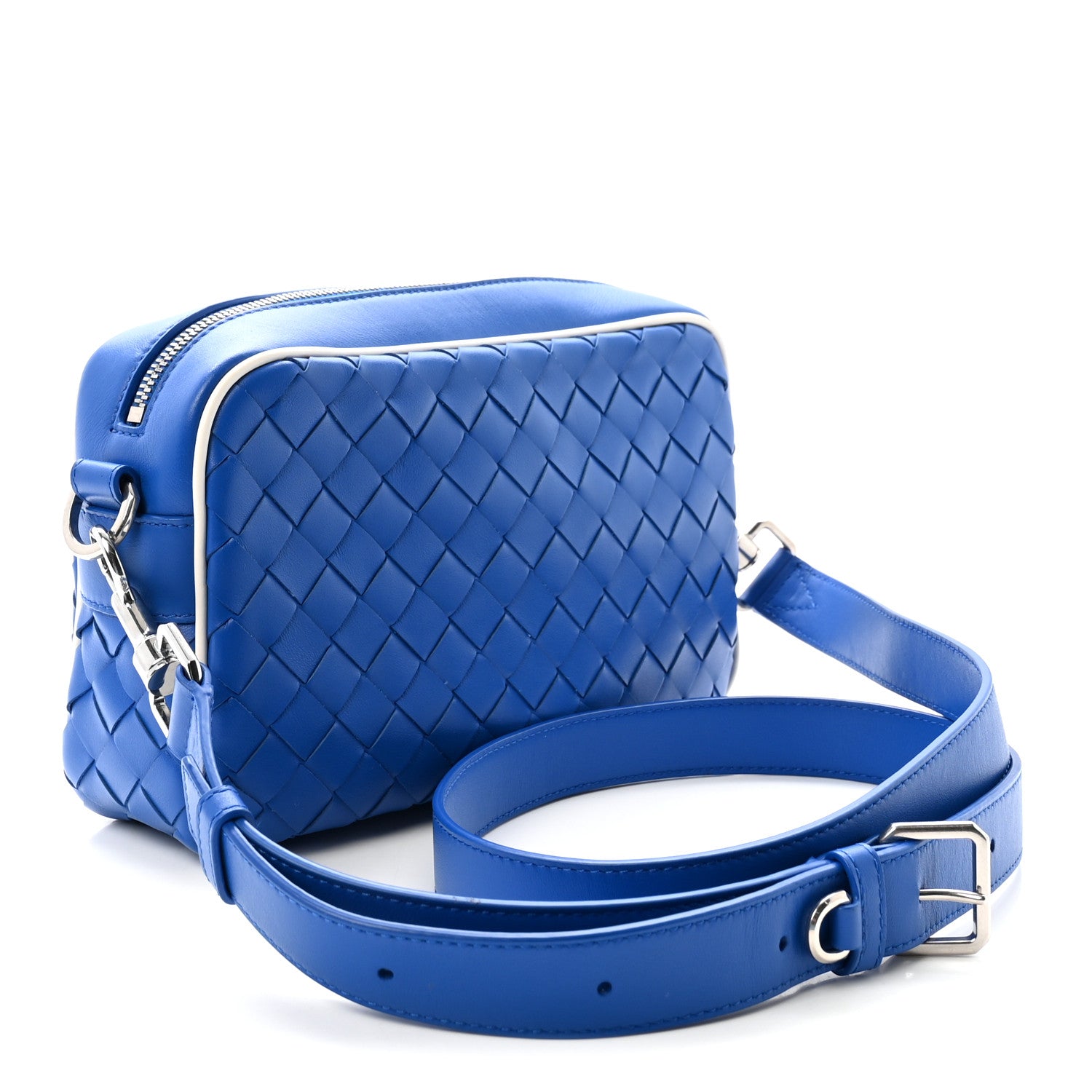 Bottega Veneta Calfskin Intrecciato Small Camera Bag Cobalt White 3 of 9
