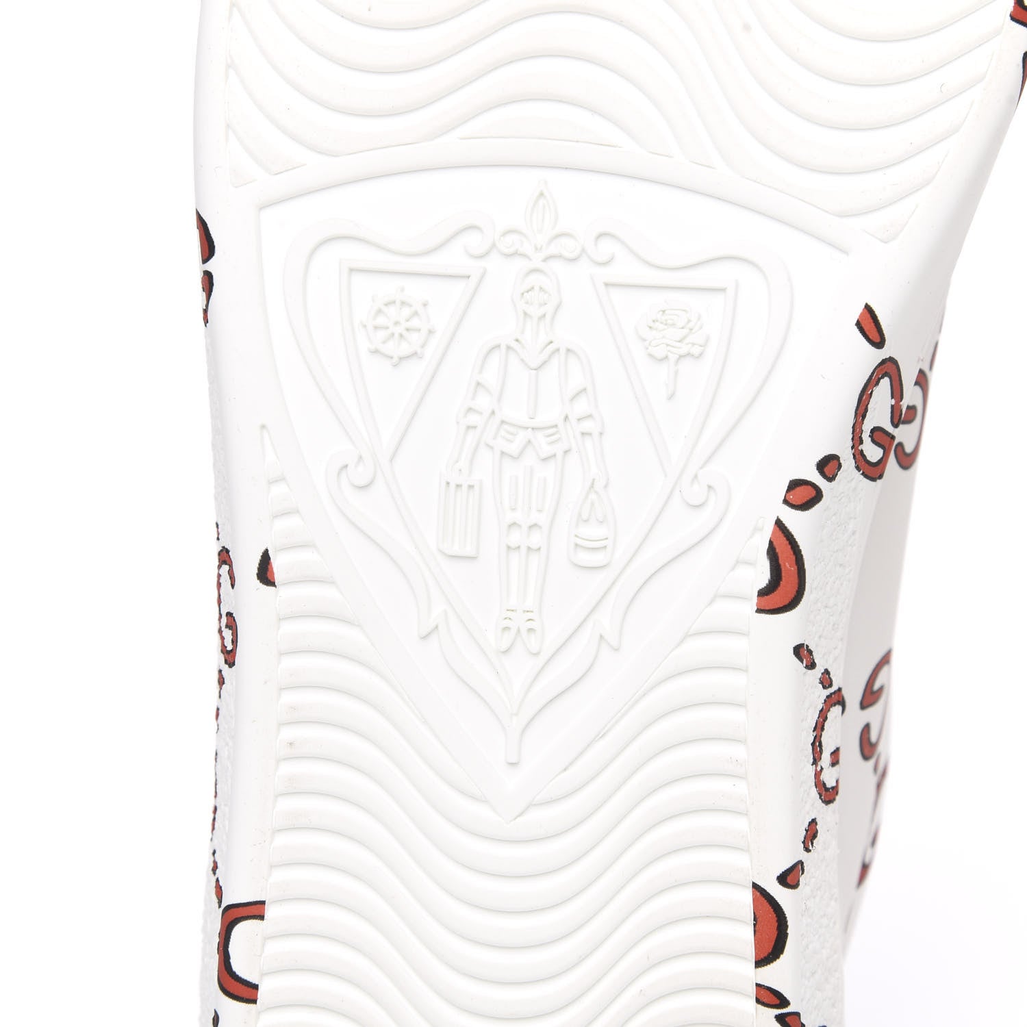 Gucci Calfskin GucciGhost Print Mens Ace Sneakers 9.5 White Hibiscus Red 6 of 9