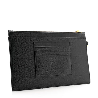 Saint Laurent Grain De Poudre Chevron Monogram Large Bill Pouch Black 3 of 12