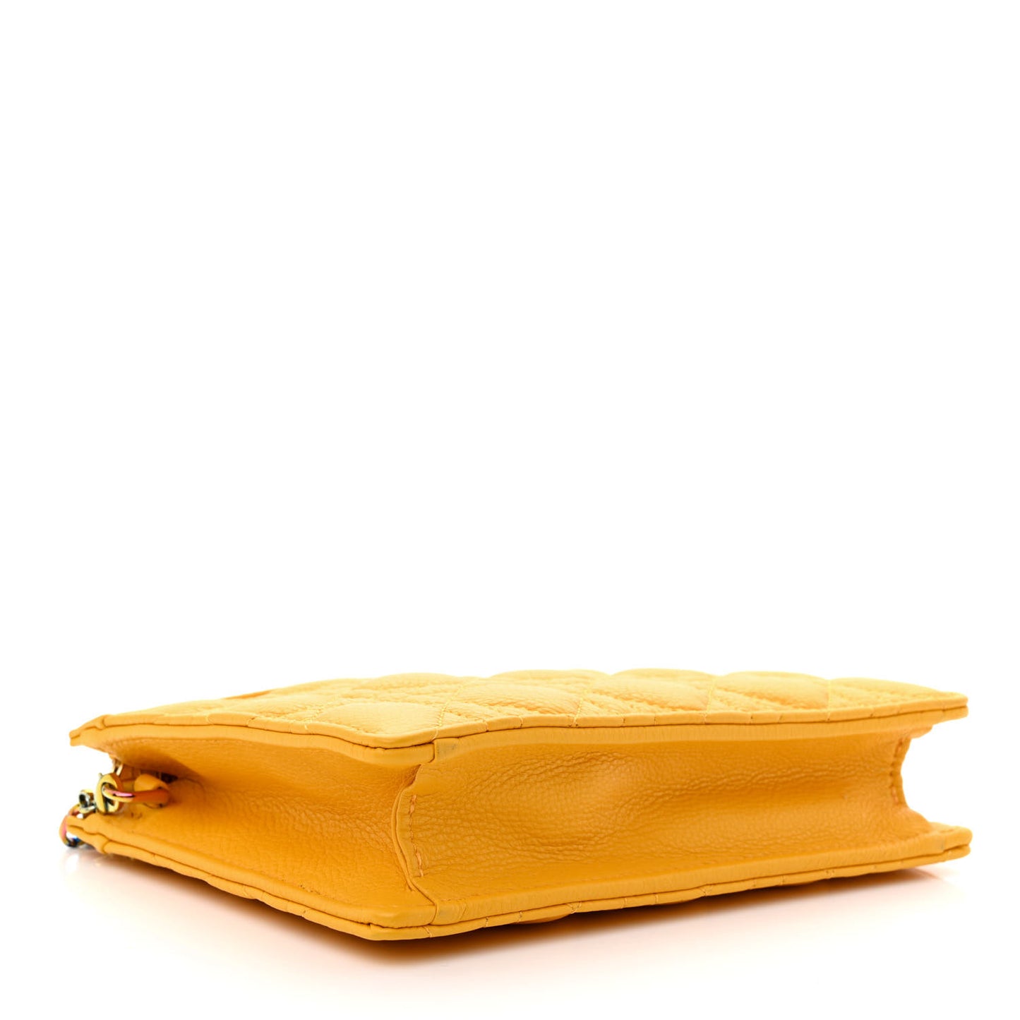 Calfskin Cannage Caro Zipped Pouch With Chain Sunny