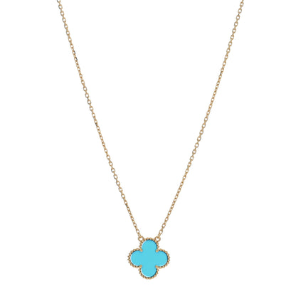 Van Cleef & Arpels 18K Yellow Gold Blue Agate Vintage Alhambra Pendant Necklace 1 of 4