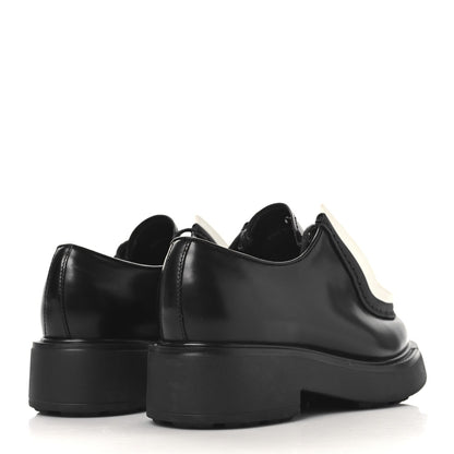 Prada Spazzolato Rois Monolith 55mm Derby Loafers 37 Black White 4 of 9