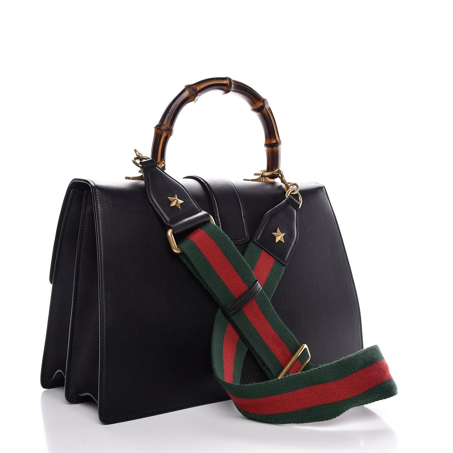 Calfskin Bamboo Web Large Dionysus Top Handle Bag Black Bright Evergreen Hibiscus Red