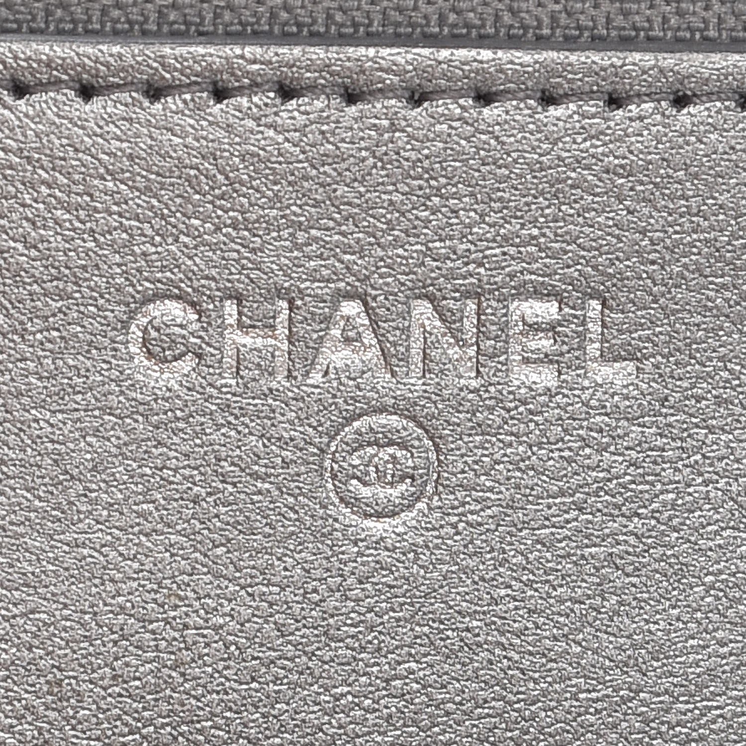 Chanel Patent Metallic Crumpled Calfskin Chevron Quilted Wallet On Chain WOC Silver 6 of 8