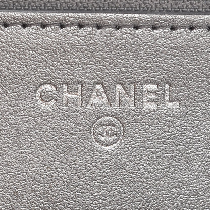 Chanel Patent Metallic Crumpled Calfskin Chevron Quilted Wallet On Chain WOC Silver 6 of 8