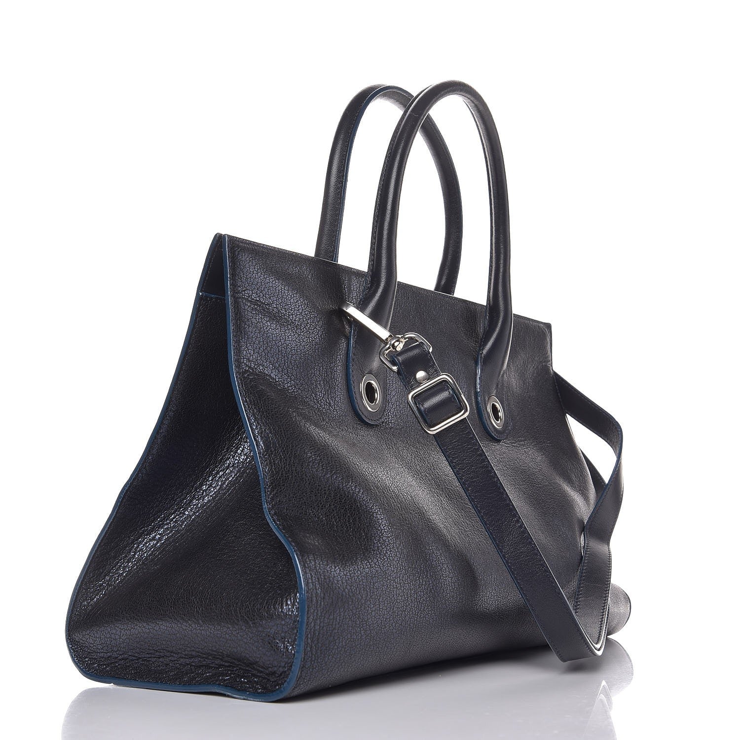 Jimmy Choo Metallic Grainy Goatskin Riley Tote Navy 3 of 12