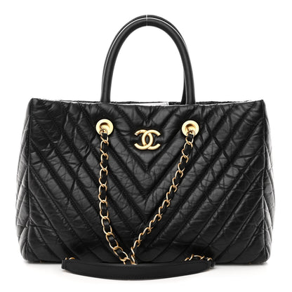 Chanel Aged Calfskin Chevron Coco Handle Shopping Tote Black 1 of 11