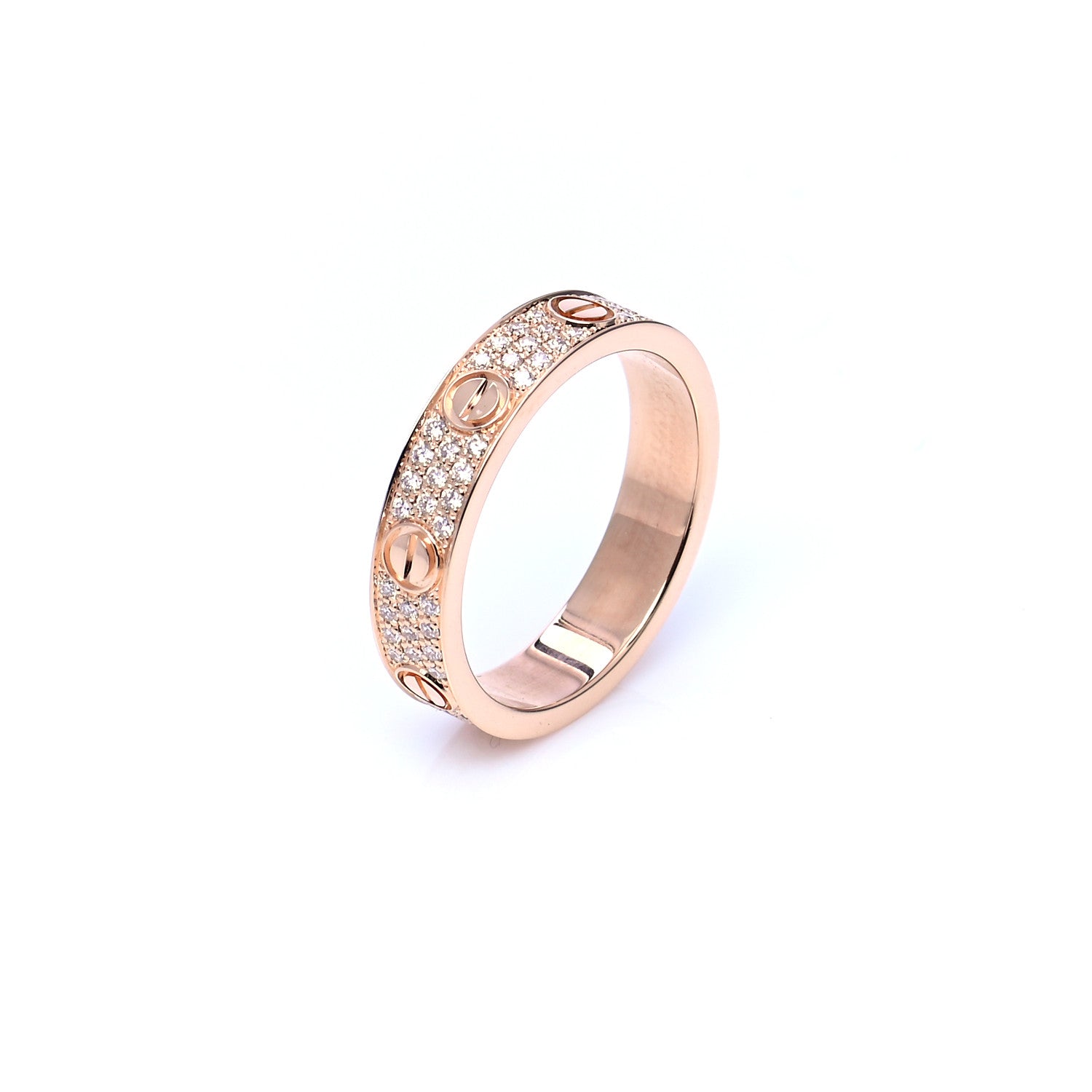 Cartier 18K Pink Gold Diamond 4mm LOVE Wedding Paved Band Ring 48 4.5 5 of 6