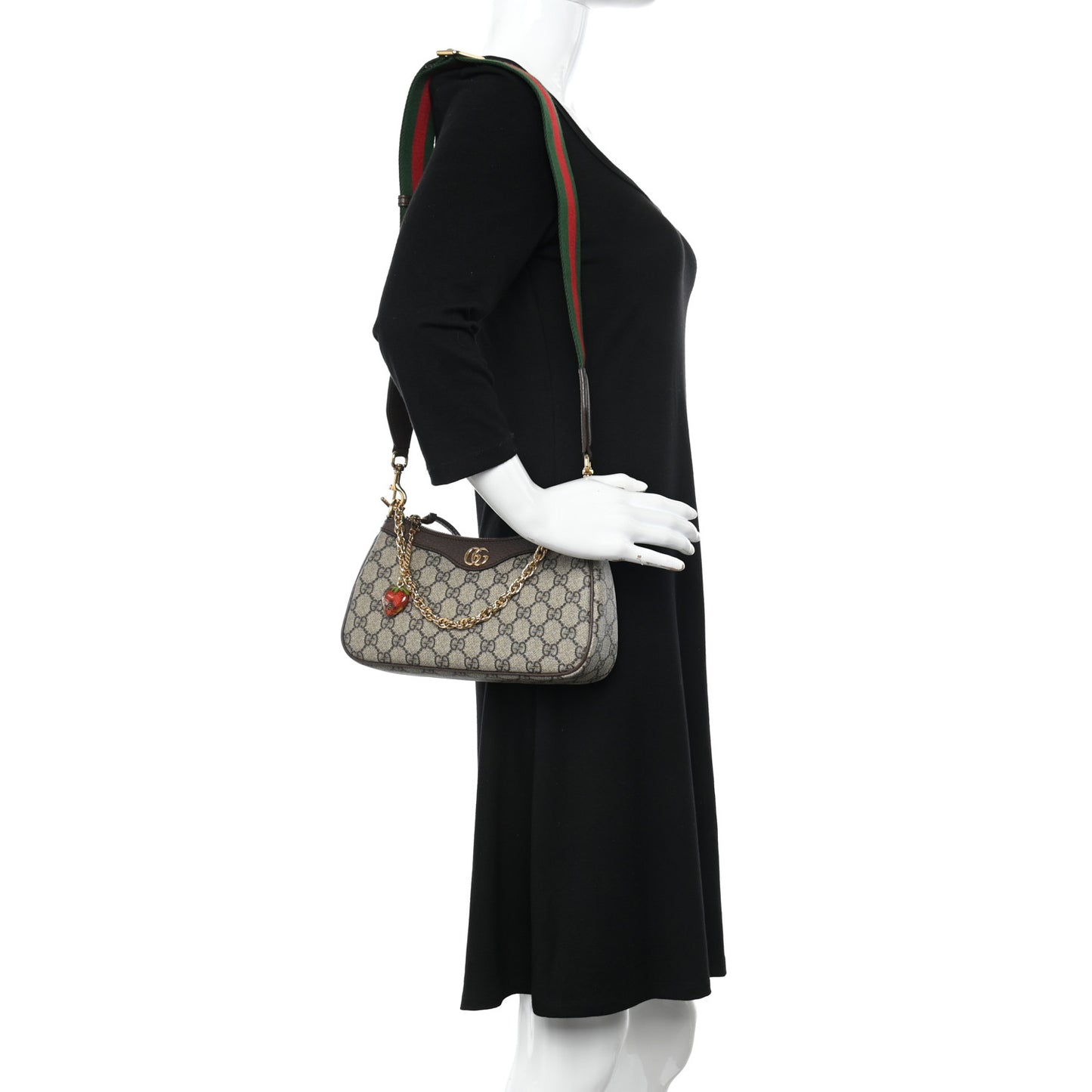 GG Supreme Monogram Textured Dollar Calfskin Web Small Ophidia GG Handbag Beige Ebony New Acero