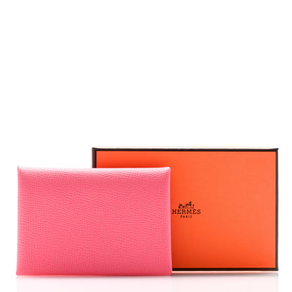 Hermes Epsom Calvi Duo Card Case Rose Azalee 9 of 9
