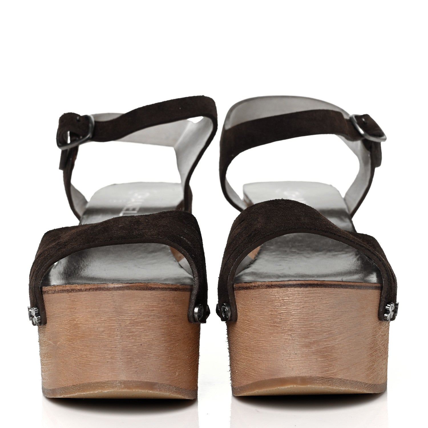 Chanel Suede Wooden Studded Platform Sandals 41 Brown 2 of 9