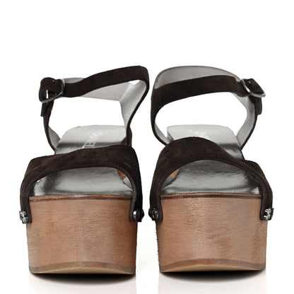 Chanel Suede Wooden Studded Platform Sandals 41 Brown 2 of 9