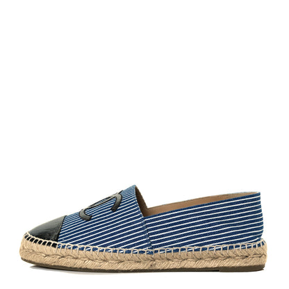 Chanel Canvas Striped Patent CC Espadrilles 40 Navy Black 1 of 10