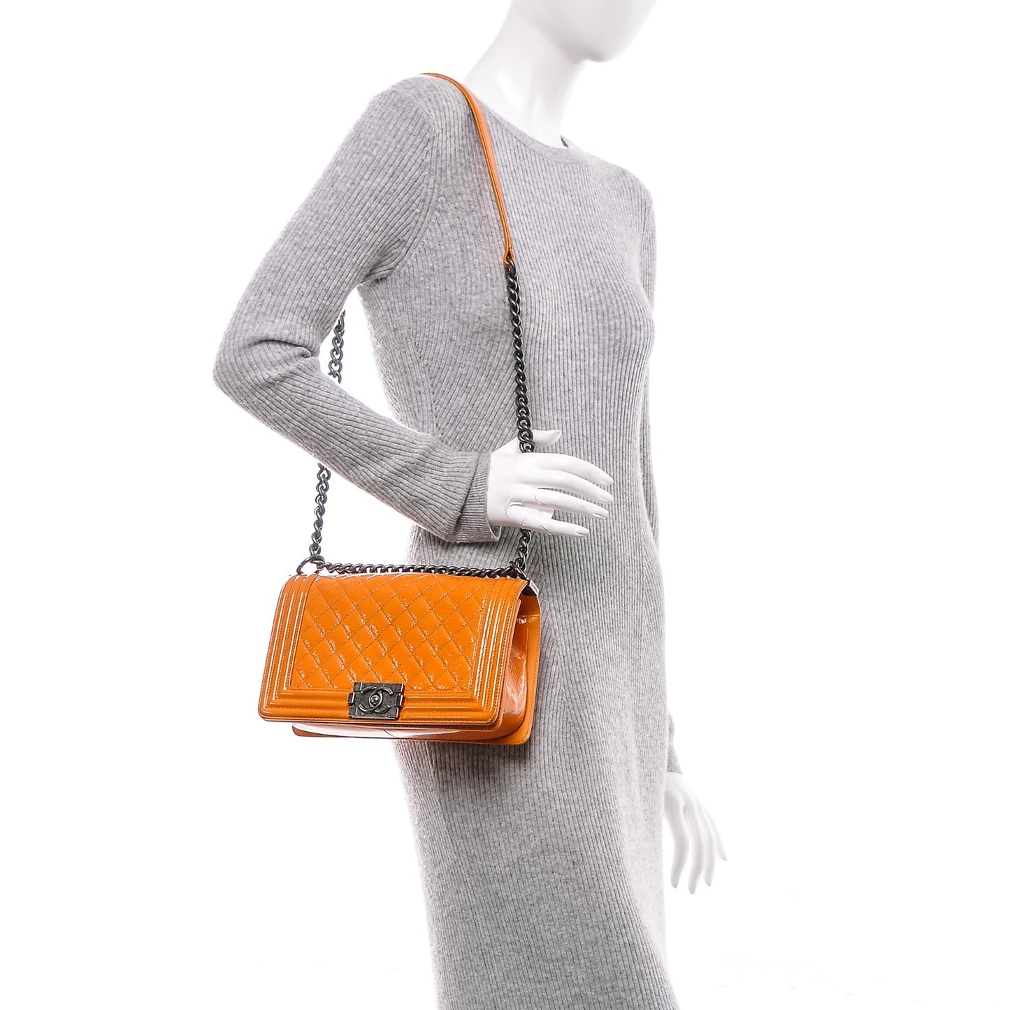 Crackled Patent Calfskin Medium Boy Flap Orange
