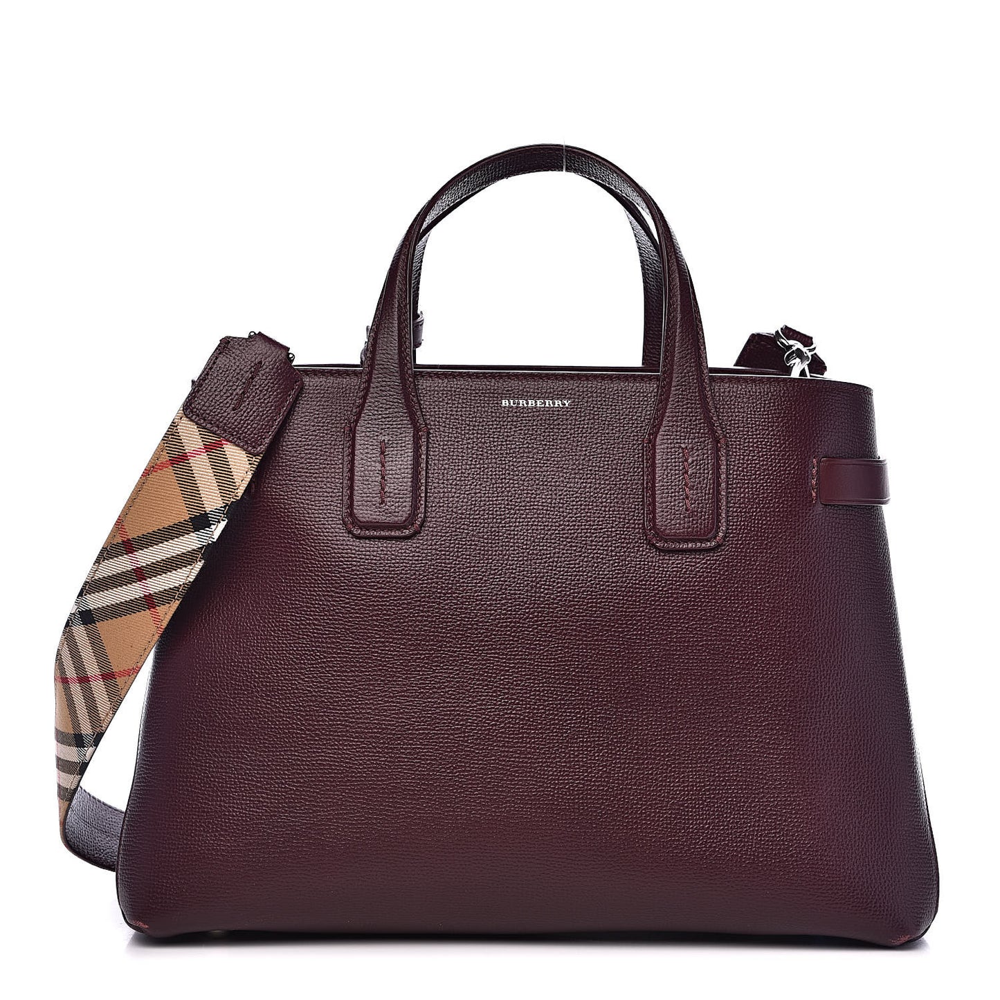 Derby Calfskin House Check Medium Banner Tote Burgundy